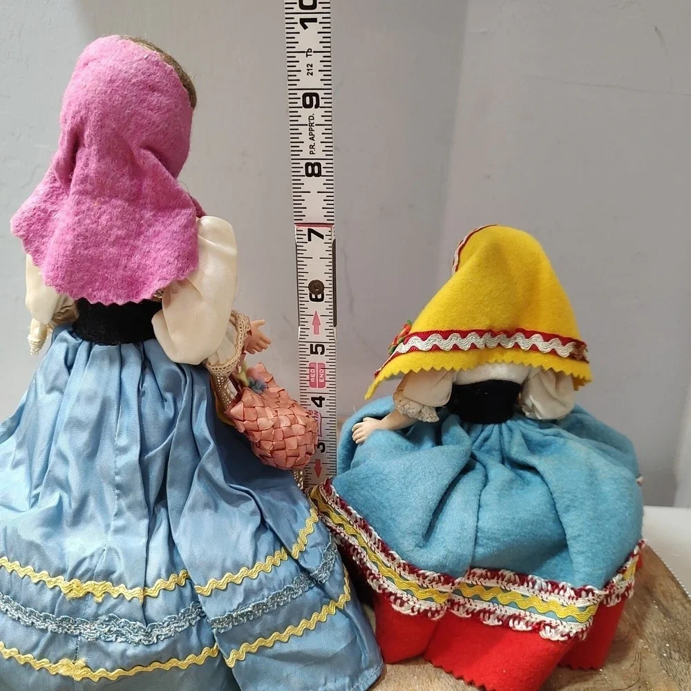 Vintage Folk Costume Doll Basket Pair European Souvenir Wicker Mid Century Decor